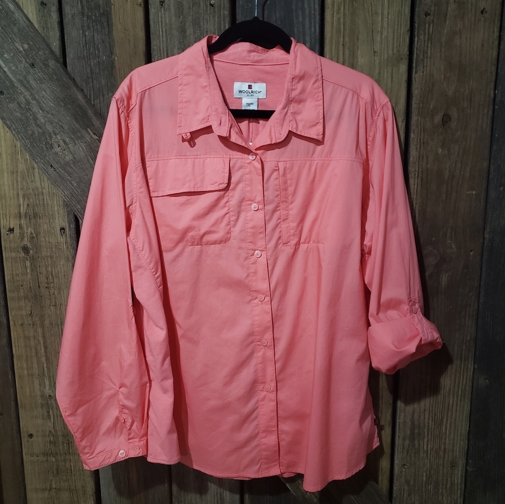 Woolrich Size "XXL" Pink Cargo Button Down Roll Tab Sleeves